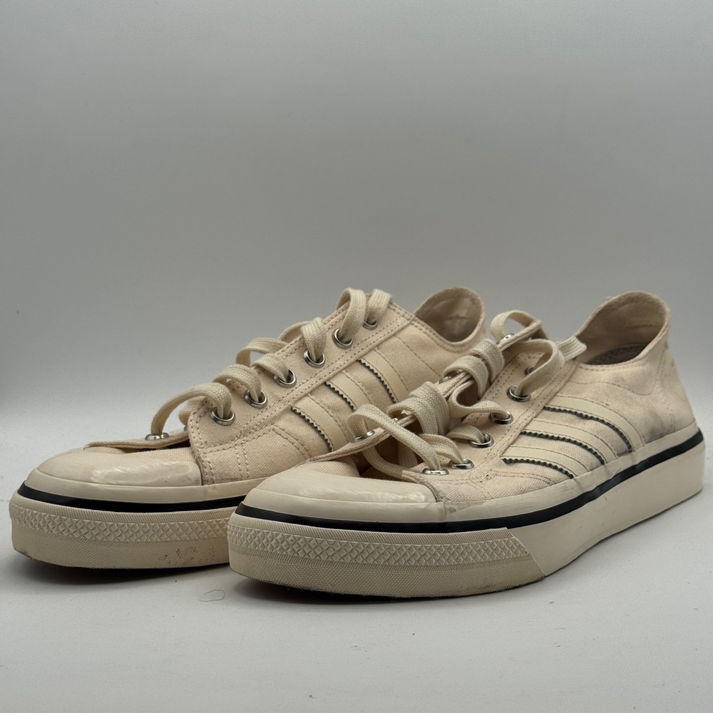 Adidas Nizza Shoes Mens Size 9.5 Beige Off White‎ Low Top Canvas Classics Skate